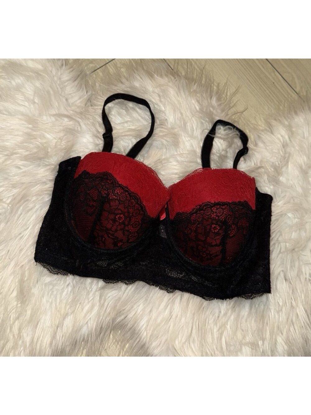 Jezebel J5296 Lace Longline Strapless Multi Way Bra Top Padded UW 36B Black Red